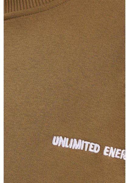 Erkek Relax Fit Pamuklu 3 İplik Yumuşak Dokulu İçi Polarlı Bisiklet Yaka Haki Eşofman Takımı