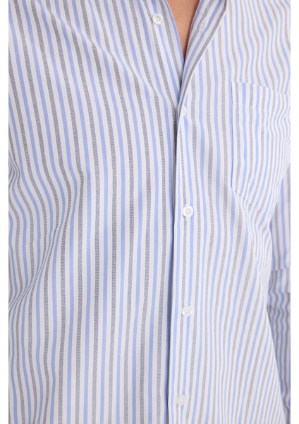 Erkek Regular Fit Klasik Kesim İnce Çizgili Pamuklu Kravatlık Yaka Gömlek modelleri