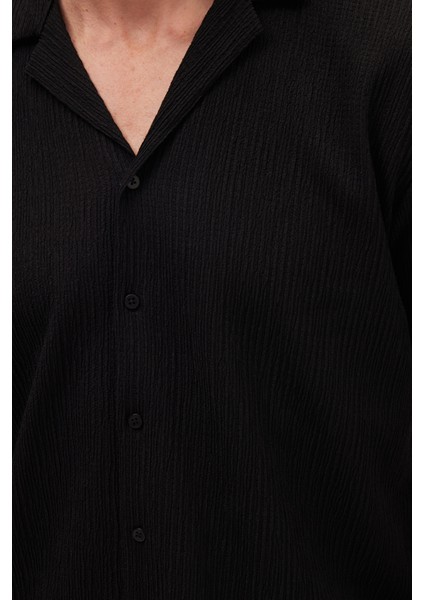 Erkek Standart Fit Kısa Kollu Beli Bağcıklı Apaş Yaka Siyah Gömlek Jogger Takım fiyatları