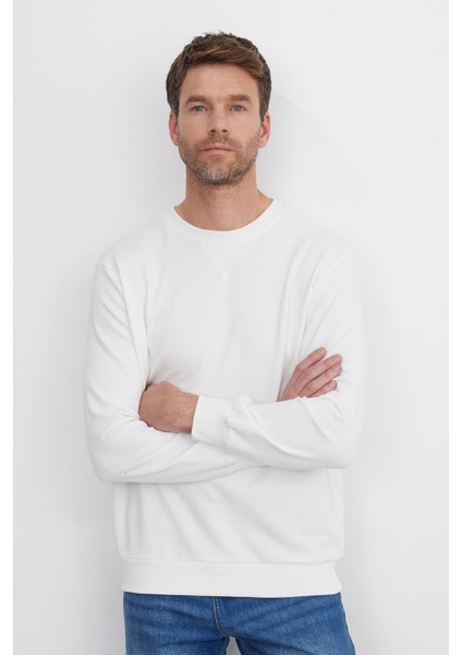 Unisex Relax Fit Rahat Kesim %100 Pamuk Basic Beyaz Bisiklet Yaka Sweatshirt fiyatları