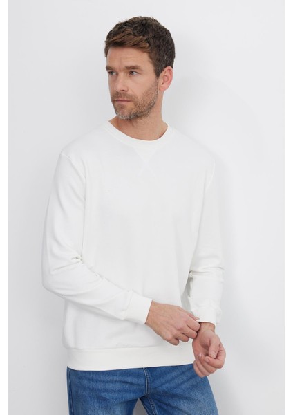 Unisex Relax Fit Rahat Kesim %100 Pamuk Basic Beyaz Bisiklet Yaka Sweatshirt indirimleri