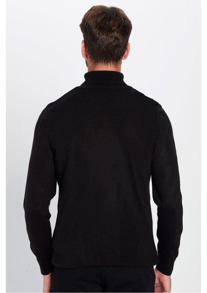 Erkek Slim Fit Dar Kesim Yumuşak Dokulu Tüylenmeyen Siyah Tam Balıkçı Yaka Triko Kazak indirimleri
