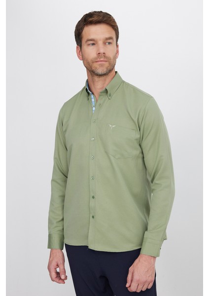 Klasik Fit Uzun Kollu Düğmeli Yaka Pamuklu Kolay Ütü Oxford Düz Erkek Gömlek fırsatları