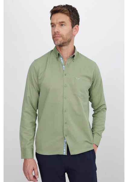 Klasik Fit Uzun Kollu Düğmeli Yaka Pamuklu Kolay Ütü Oxford Düz Erkek Gömlek indirimleri