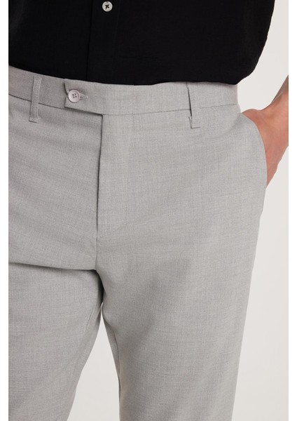 Erkek Slim Fit Dar Kesim Esnek Yan Cepli Bilek Boy Canvas Kesim Gri Pantolon