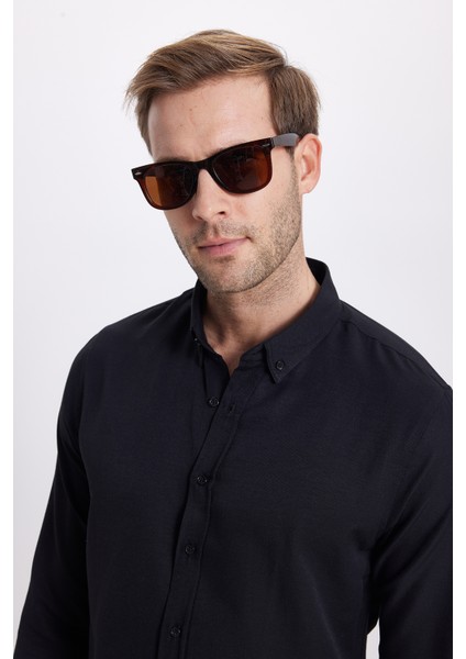 Erkek Slim Fit Dar Kesim Uzun Kollu Pamuklu Oxford Doku Kolay Ütü Siyah Düğmeli Yaka Gömlek fiyatları