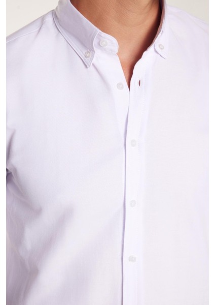 Erkek Slim Fit Dar Kesim Uzun Kollu Pamuklu Oxford Doku Kolay Ütü Beyaz Düğmeli Yaka Gömlek modelleri