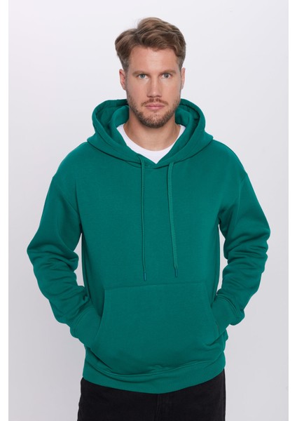 Unisex Oversize Geniş Kesim Pamuklu Yumuşak Dokulu Içi Polarlı Basic Haki Kapüşonlu Swetshirt fiyatları