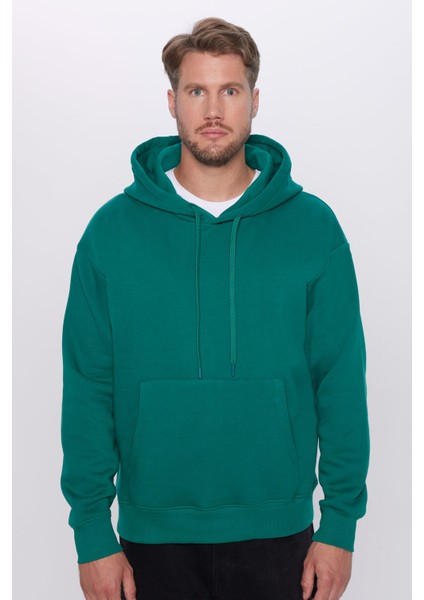 Unisex Oversize Geniş Kesim Pamuklu Yumuşak Dokulu Içi Polarlı Basic Haki Kapüşonlu Swetshirt fırsatları