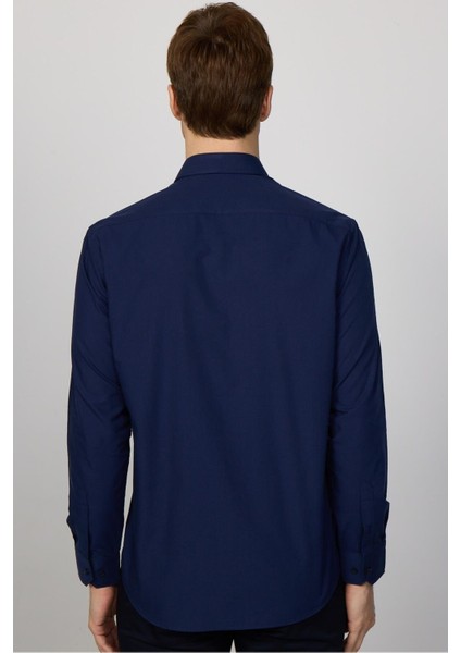 Klasik Fit Uzun Kollu Pamuklu Kolay Ütü Düz Lacivert Erkek Gömlek indirimleri