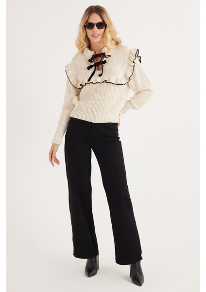 Kadın Slim Fit Dar Kesim V Yaka Bej Kazak fırsatları