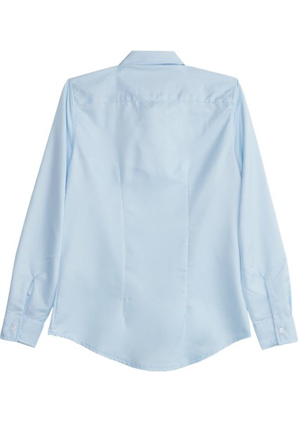 Kadın Slim Fit Dar Kesim Vucüda Oturan Uzun Kollu Gizli Düğme Detaylı Mavi Basic Gömlek modelleri