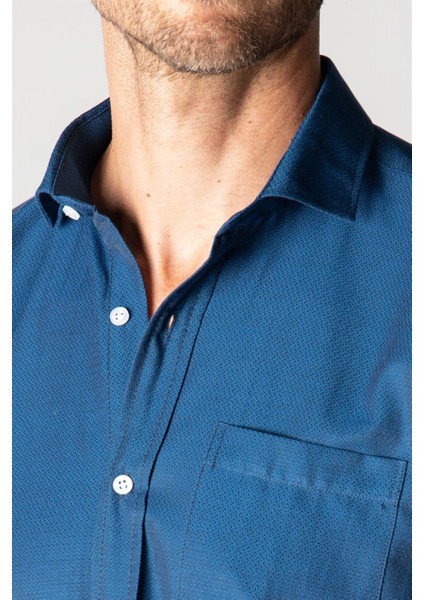 Erkek Regular Fit Klasik Kesim Pamuklu Kolay Ütü Armürlü Sax Mavi Gömlek modelleri