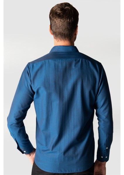 Erkek Regular Fit Klasik Kesim Pamuklu Kolay Ütü Armürlü Sax Mavi Gömlek fırsatları