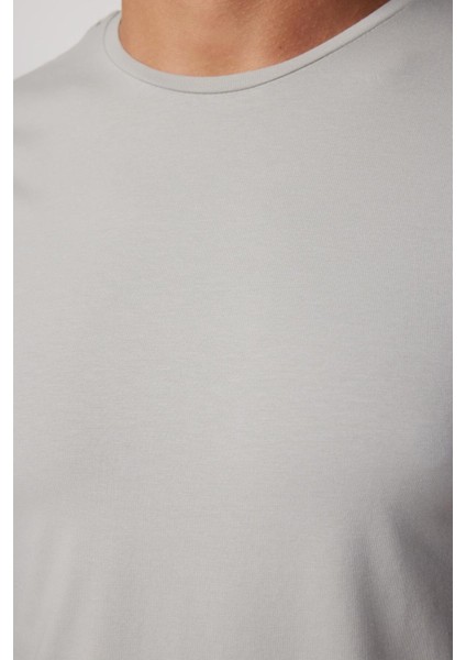 Erkek Slim Fit Dar Kesim Pamuklu Yumuşak Doku Likralı Esnek Kumaş Basic Gri Bisiklet Yaka Tişört fırsatları