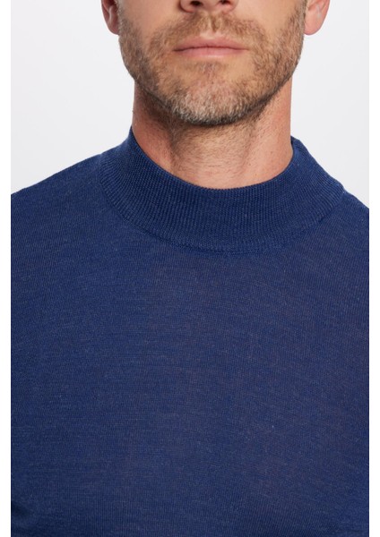 Erkek Slim Fit Dar Kesim Yarım Balıkçı Yaka Düz Lacivert Triko Kazak modelleri