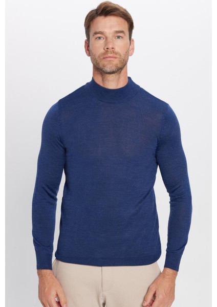 Erkek Slim Fit Dar Kesim Yarım Balıkçı Yaka Düz Lacivert Triko Kazak fırsatları