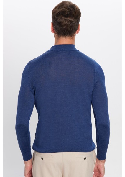 Erkek Slim Fit Dar Kesim Yarım Balıkçı Yaka Düz Lacivert Triko Kazak indirimleri