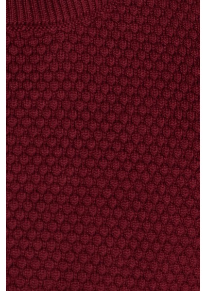 Erkek Standart Fit Normal Kesim Bisiklet Yaka Petek Desenli Koyu Bordo Triko Kazak indirimleri