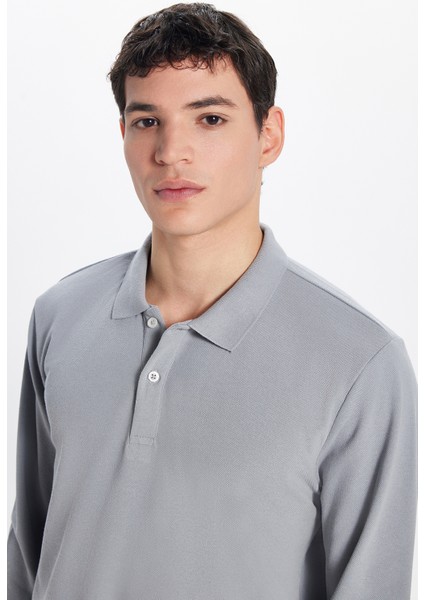 Erkek Standart Fit Rahat Kesim Pamuklu Yumuşak Dokulu Düz Pike Uzun Kollu Gri Polo Yaka Tişört fiyatları