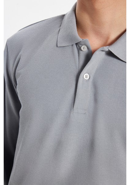 Erkek Standart Fit Rahat Kesim Pamuklu Yumuşak Dokulu Düz Pike Uzun Kollu Gri Polo Yaka Tişört modelleri