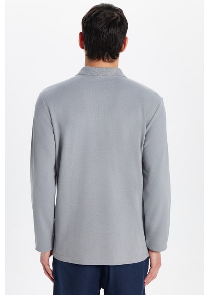 Erkek Standart Fit Rahat Kesim Pamuklu Yumuşak Dokulu Düz Pike Uzun Kollu Gri Polo Yaka Tişört indirimleri