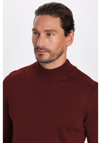 Erkek Slim Fit Dar Kesim Yarım Balıkçı Yaka Düz Bordo Triko Kazak fiyatları