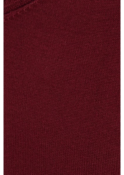 Erkek Standart Fit Normal Kesim V Yaka Pamuklu Bordo Triko Kazak