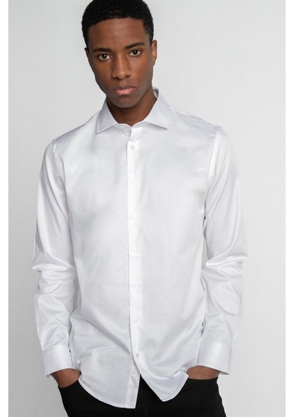 Slim Fit Uzun Kollu %100 Koton Saten Premium Erkek Beyaz Gömlek fiyatları