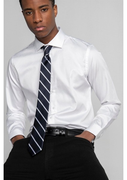 Slim Fit Uzun Kollu %100 Koton Saten Premium Erkek Beyaz Gömlek modelleri