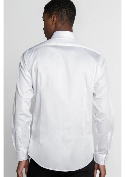 Slim Fit Uzun Kollu %100 Koton Saten Premium Erkek Beyaz Gömlek fırsatları