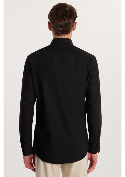 Modern Slim Fit Uzun Kollu Pamuklu Kolay Ütü Erkek Siyah Gömlek fırsatları