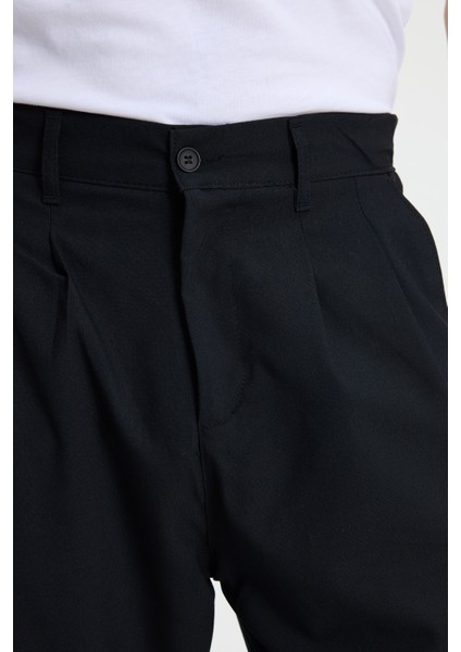 Erkek Regular Fit Çift Pileli Beli Lastikli Rahat Kesim Bol Paça Baggy Lacivert Pantolon fiyatları