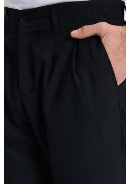 Erkek Regular Fit Çift Pileli Beli Lastikli Rahat Kesim Bol Paça Baggy Lacivert Pantolon indirimleri