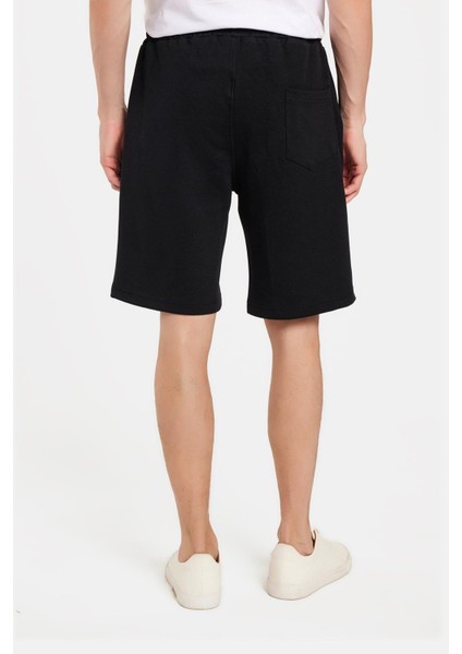 Erkek Regular Rahat Kesim Beli Lastikli Bağlamalı Yandan Cepli Siyah Bermuda Şort indirimleri