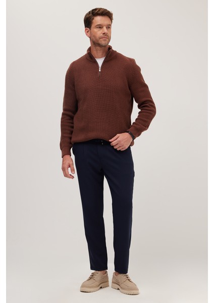 Erkek Slim Fit Dar Kesim Lastikli Bağcık Detaylı Lacivert Pantolon fiyatları