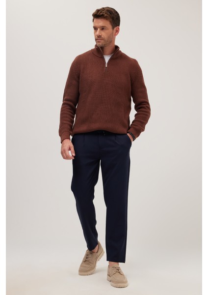 Erkek Slim Fit Dar Kesim Lastikli Bağcık Detaylı Lacivert Pantolon fırsatları