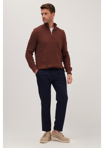 Erkek Slim Fit Dar Kesim Lastikli Bağcık Detaylı Lacivert Pantolon indirimleri