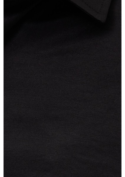 Erkek Regular Fit Klasik Kesim Pamuklu Düz Siyah Gömlek