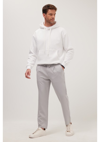 Erkek Slim Fit Dar Kesim Lastikli Bağcık Detaylı Gri Pantolon fiyatları