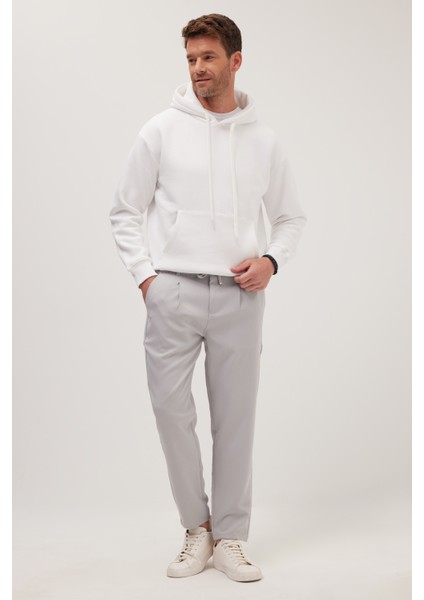 Erkek Slim Fit Dar Kesim Lastikli Bağcık Detaylı Gri Pantolon indirimleri