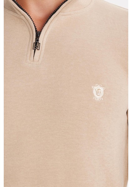 Erkek Slim Fit Dar Kesim Pamuklu Yarım Fermuarlı Taş Dik Yaka Sweatshirt modelleri