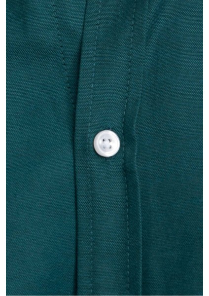 Erkek Regular Fit Klasik Kesim Oxford Doku Yaka Düğmeli Cepli Nakışlı Yeşil Gömlek indirimleri