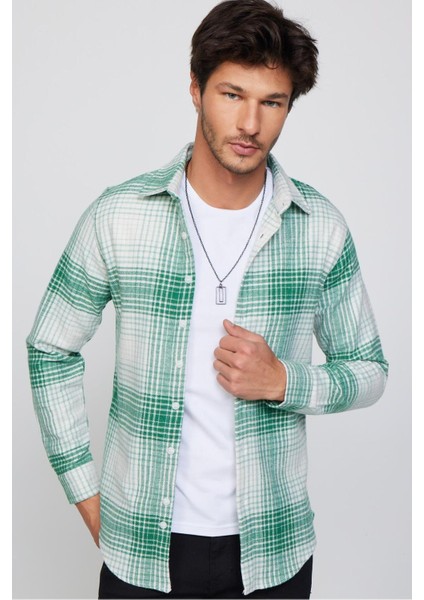 Erkek Slim Fit Dar Kesim Uzun Kollu Kareli Kışlık Oduncu Gömlek