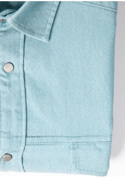 Büyük Beden Uzun Kollu Yıkamalı Çift Cepli Armürlü Denim Kot Mint Erkek Gömlek fırsatları