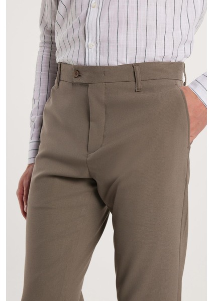 Erkek Slim Fit Dar Kesim Esnek Yan Cepli Bilek Boy Canvas Kesim Açık Haki Pantolon