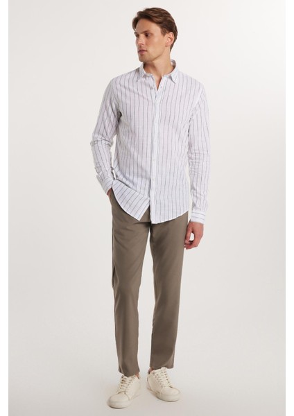 Erkek Slim Fit Dar Kesim Esnek Yan Cepli Bilek Boy Canvas Kesim Açık Haki Pantolon fırsatları