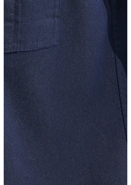 Erkek Slim Fit Uzun Kollu Spor Yaka Yıkamalı Çift Cepli Armürlü Denim Kot Lacivert Gömlek