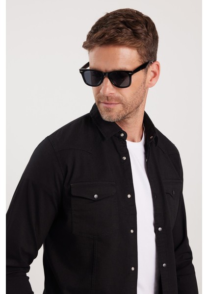 Slim Fit Uzun Kollu Gündelik Denim Kot Erkek Siyah Gömlek fiyatları