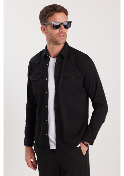 Slim Fit Uzun Kollu Gündelik Denim Kot Erkek Siyah Gömlek fırsatları